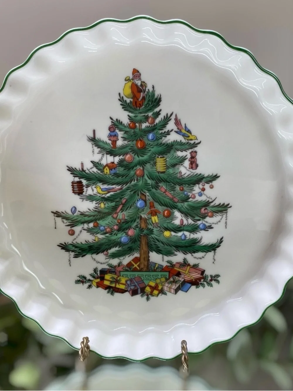 Vintage Spode Christmas Tree Quiche Tart Dish 8.5” Oven To Table England